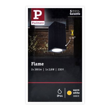 Paulmann 94328 - Antraciet 2x LED Buiten wandlamp / 2,8W IP44 FLAME 230V