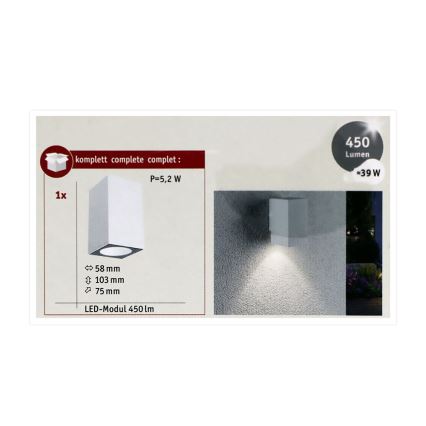 Paulmann 94329 - Witte LED Buiten wandlamp / 3,8W IP44 FLAME 230V