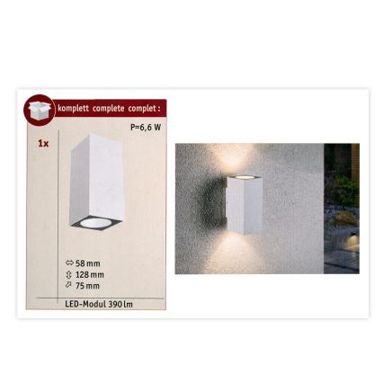 Paulmann 94330 - Witte 2x LED Buiten wandlamp / 2,8W IP44 FLAME 230V