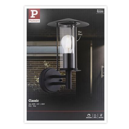 Paulmann 94398 - 1xE27/60W IP44 Buitenwandlamp CLASSIC 230V