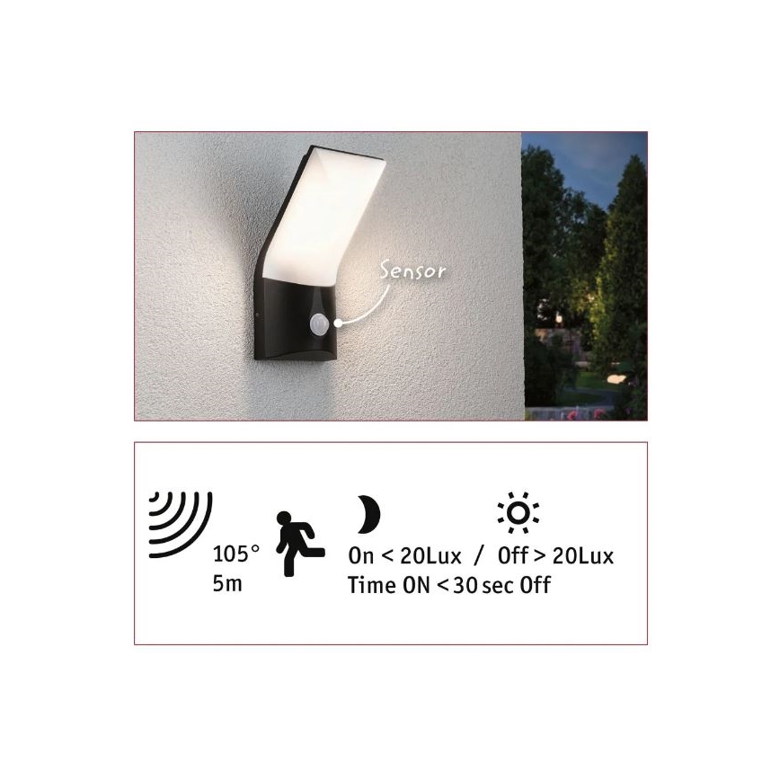 Paulmann 94402 - LED/10W IP44 Wandlamp voor buiten met sensor ADYA 230V