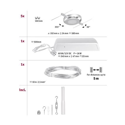 Paulmann 94414 - LOT 5xLED/4,5W Spot pour système de câble ROUNDMAC 230V chrome