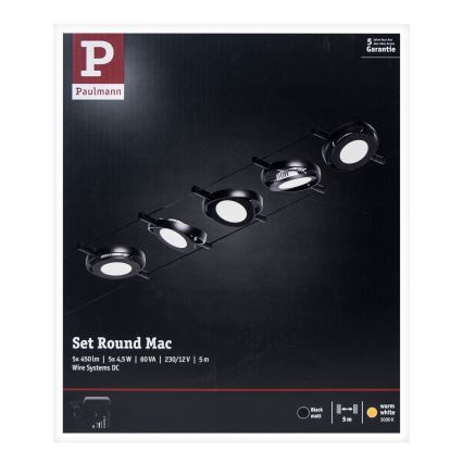 Paulmann 94418 - SET 5xLED/4,5W Compleet kabelsysteem ROUNDMAC 230V zwart