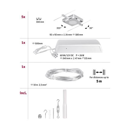Paulmann 94420 - SET 5x LED/4,5W Compleet kabelsysteem MAC 230V mat chroom