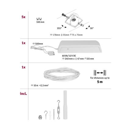Paulmann 94432 - SET van 5xGU5,3/10W Spotverlichting voor kabelsysteem MAC 230V wit