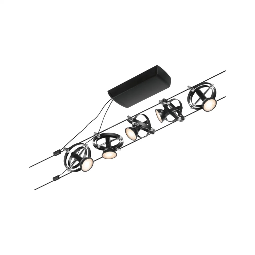 Paulmann 94440 - Set van 5x GU5,3/10W, compleet kabelsysteem CARDAN 230V, zwart