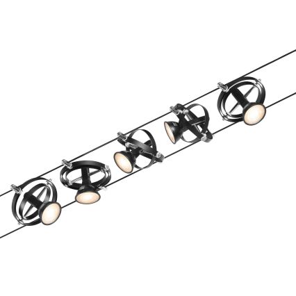 Paulmann 94440 - Set van 5x GU5,3/10W, compleet kabelsysteem CARDAN 230V, zwart