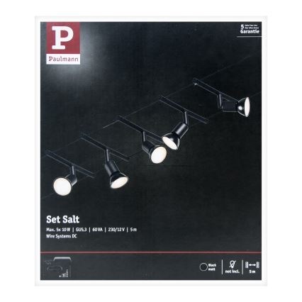 Paulmann 94446 - LOT 5xGU5,3/10W Spot pour système de câble SALT 230V noir