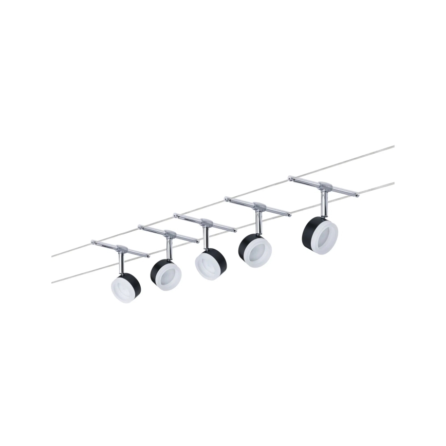 Paulmann 94457 - ENSEMBLE de 5 spots LED (5 x 4 W) pour système à câbles CLEAR, 230 V, noir/chrome brillant