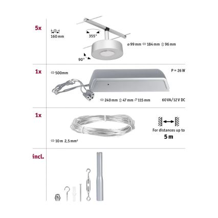 Paulmann 94475 - SET 5xLED/5W Spot voor een rail Systeem CIRCLE 230V mat chroom