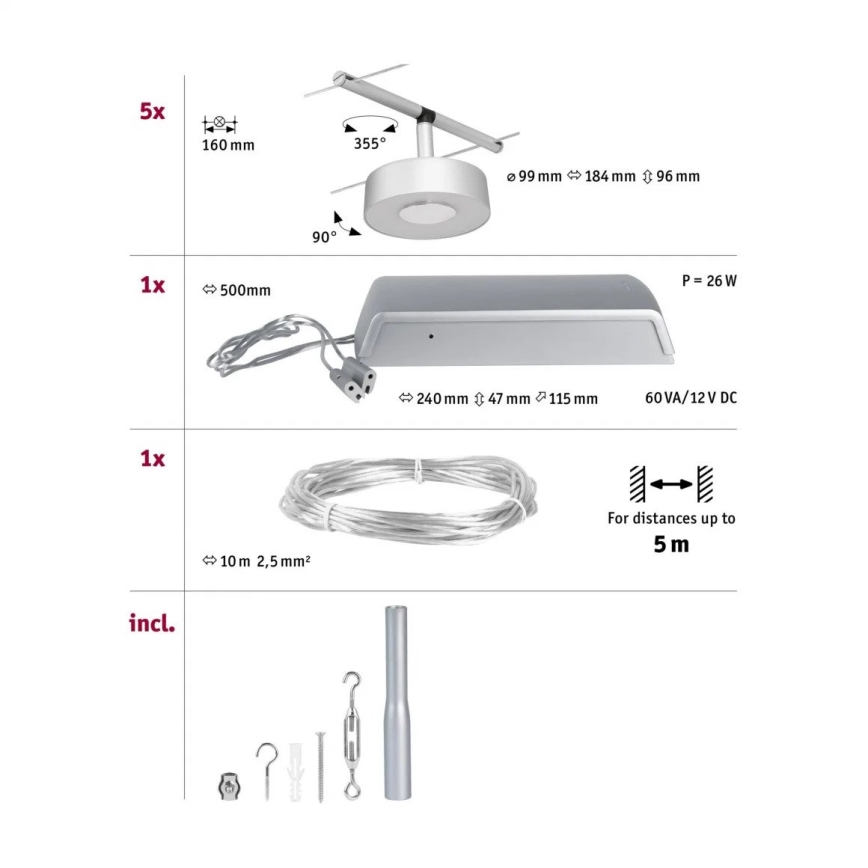 Paulmann 94475 - SET 5xLED/5W Spot voor een rail Systeem CIRCLE 230V mat chroom