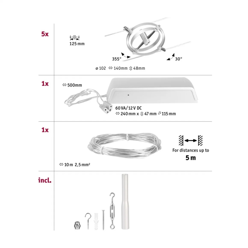 Paulmann 94490 - LOT 8xGU5,3/7,5W Spot pour système de rail CARDAN 230V chrome mat