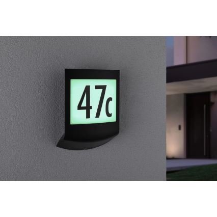 Paulmann 94513 - LED RGBW/8,2W IP44 Applique pour numéro de maison à intensité réglable avec détecteur de mouvement et détecteur crépusculaire PADEA 230V anthracite