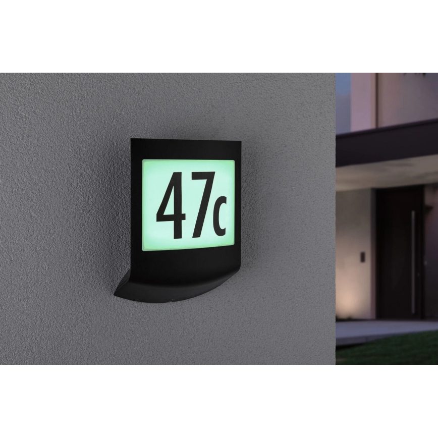 Paulmann 94513 - LED RGBW/8,2W IP44 Applique pour numéro de maison à intensité réglable avec détecteur de mouvement et détecteur crépusculaire PADEA 230V anthracite