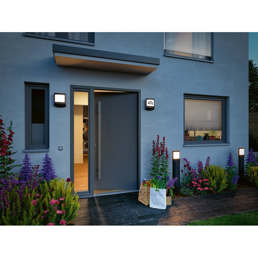 Paulmann 94514 - LED/8,5W IP44 Dimbare huisnummerverlichting met bewegings- en schemersensor PADEA 230V antraciet