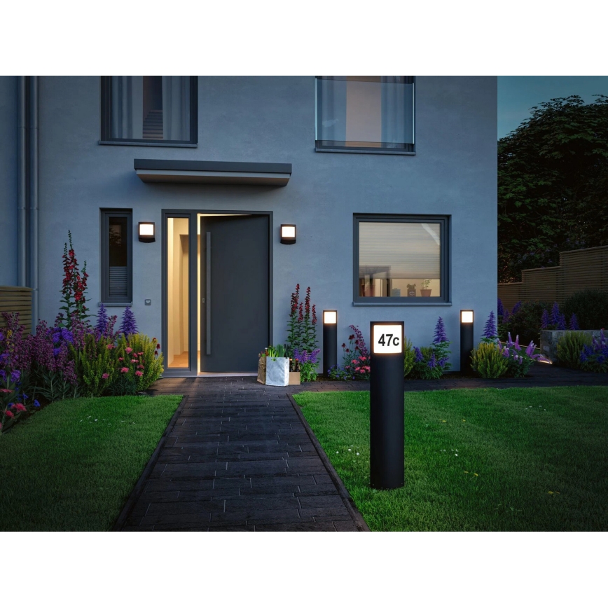 Paulmann 94514 - LED/8,5W IP44 Luminaire pour numéro de maison à intensité variable avec capteur de mouvement et capteur crépusculaire PADEA 230V anthracite