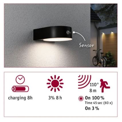 Paulmann 94570 - LED/5,5W IP44 Solar wandlamp met sensor EILEEN 3,7V 2000 mAh