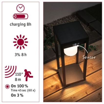 Paulmann 94573 - LED/5,5W IP44 Solar lamp met sensor MARISOL 3,7V 2000 mAh