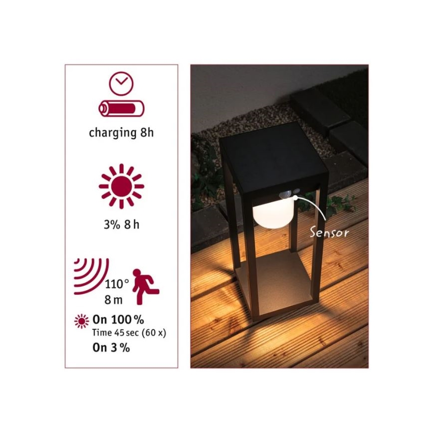 Paulmann 94573 - LED/5,5W IP44 Solar lamp met sensor MARISOL 3,7V 2000 mAh
