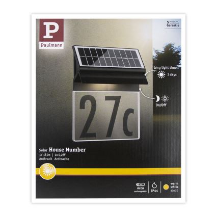 Paulmann 94694 - LED/0,2W IP44 Numéro de maison solaire NEDA 3,7V 1800 mAh