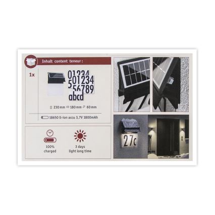 Paulmann 94694 - LED/0,2W IP44 Numéro de maison solaire NEDA 3,7V 1800 mAh