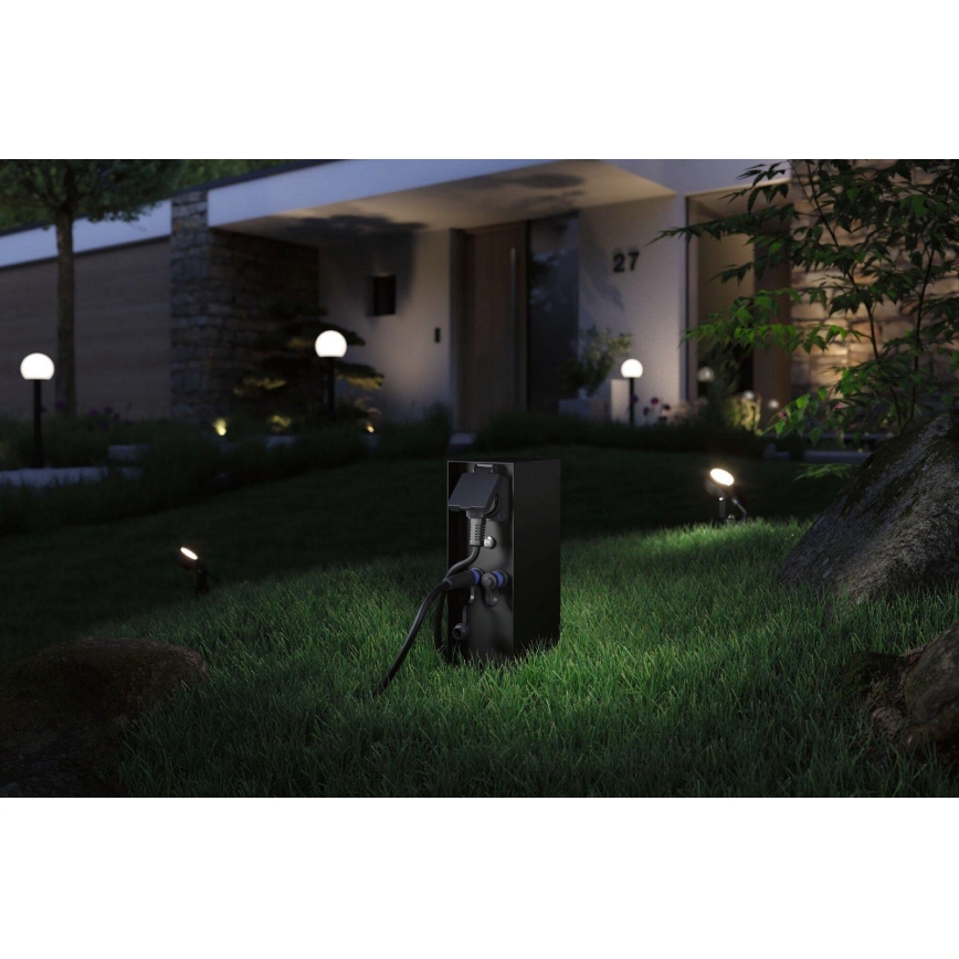 Paulmann 94701 -Buitenstopcontact zuil met schemersensor ​ RIO 2Z SCHUKO 230V IP44