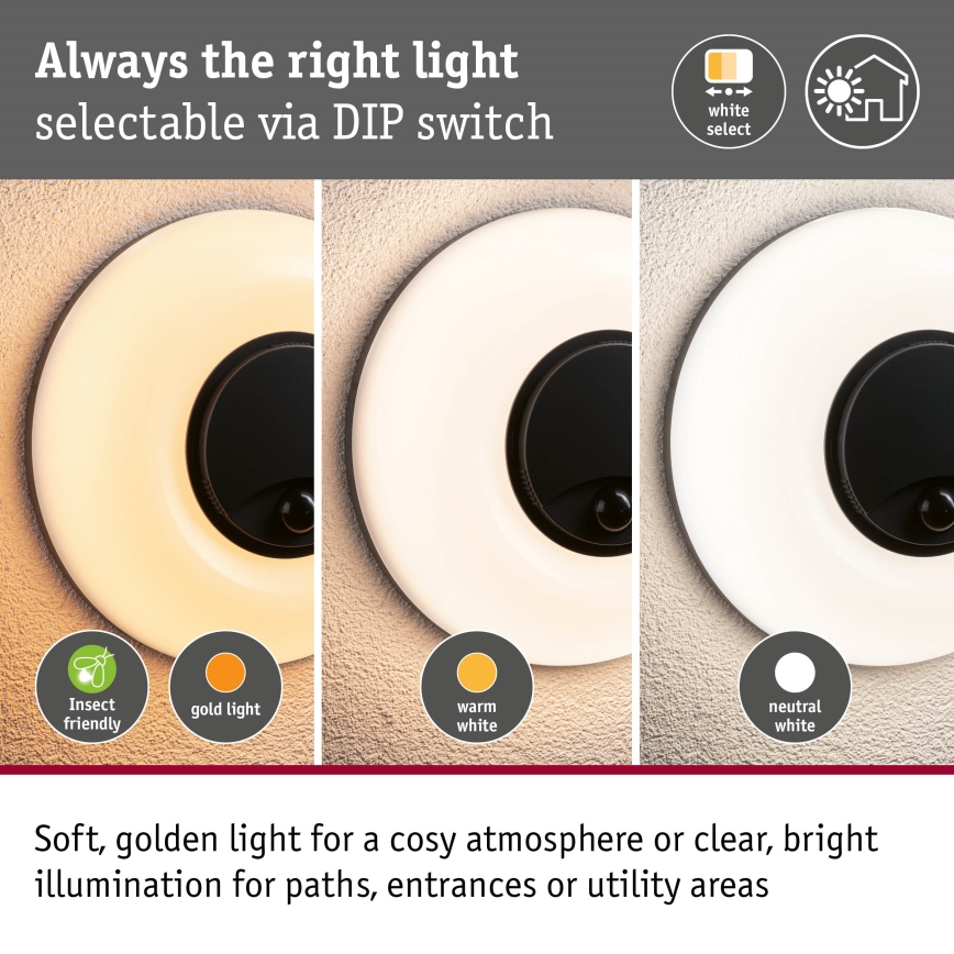 Paulmann 94956 - LED/20,5W IP65 Dimbare buitenwandlamp met bewegings- en schemersensor AUREVA 230V 2200/3000/4000K antraciet
