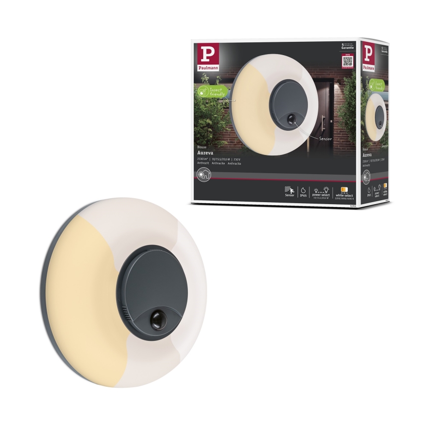 Paulmann 94956 - LED/20,5W IP65 Dimbare buitenwandlamp met bewegings- en schemersensor AUREVA 230V 2200/3000/4000K antraciet