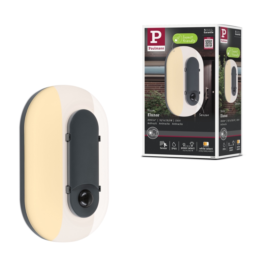 Paulmann 94957 - LED/18,5W IP65 Dimbaar buitenwandarmatuur ELUNOR 230V 2200/3000/4000K antraciet