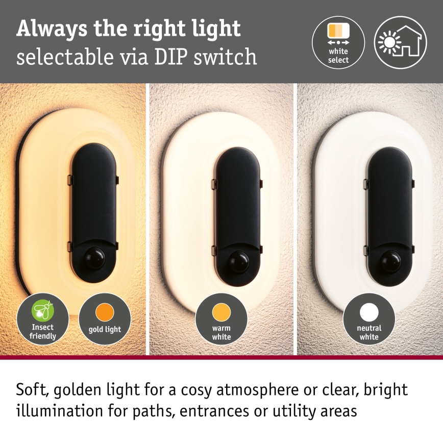 Paulmann 94958 - LED/18,5W IP65 Dimbare buitenwandlamp met bewegings- en schemersensor ELUNOR 230V 2200/3000/4000K antraciet
