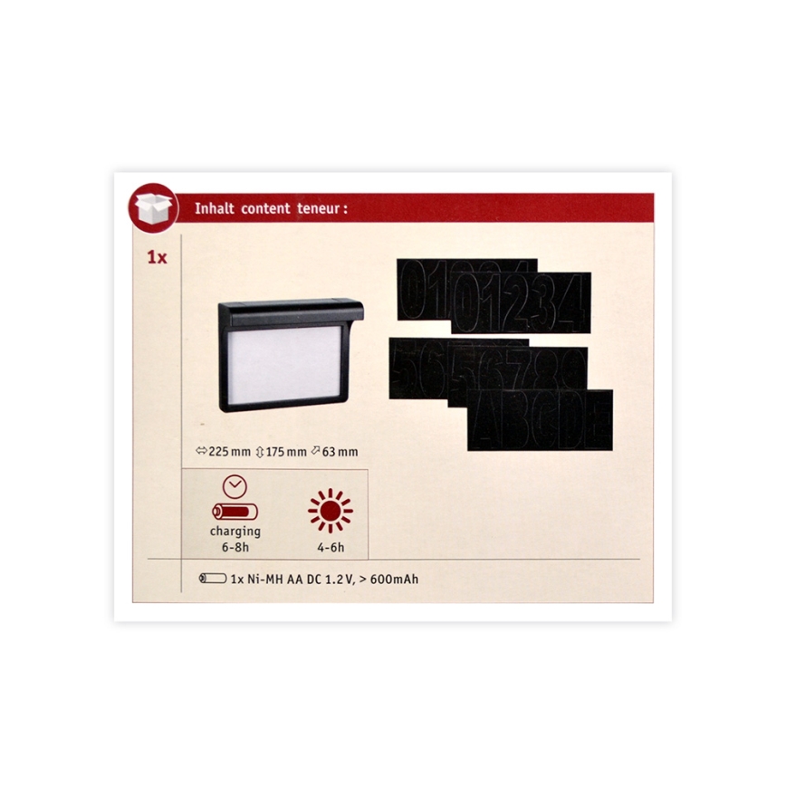 Paulmann 95388 - LED/0,05W IP44 Solar verlicht huisnummer met sensor DAYTON 4,8V