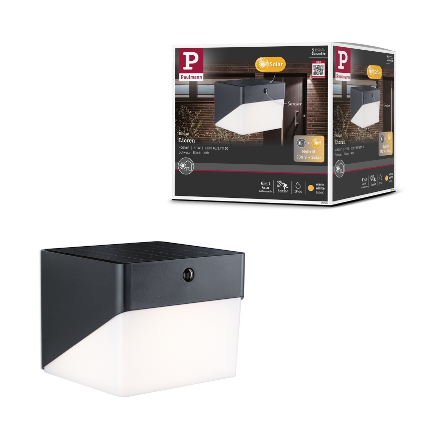 Paulmann 95746 - LED/2,3W IP44 zonne-muurlamp met sensor EILEEN 3,7/230V 4000 mAh zwart