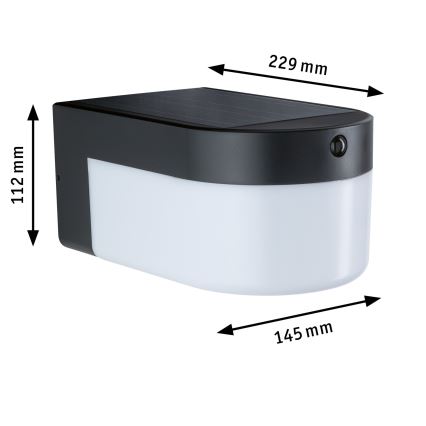 Paulmann 95747 - LED/2,3W IP44 zonne-wandlamp met sensor CALYNE 3,7/230V 4000 mAh zwart