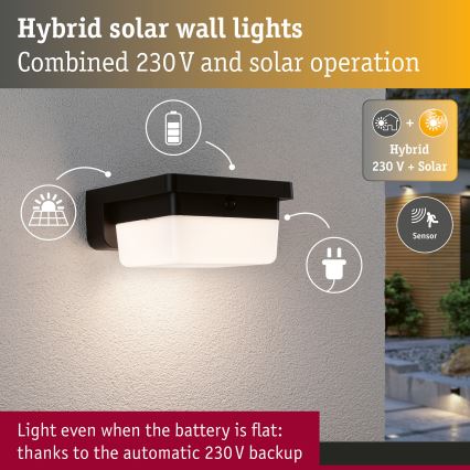 Paulmann 95748 - LED/2,3W IP44 Zonne-wandlamp met sensor ISLEEN 3,7/230V 4000 mAh zwart