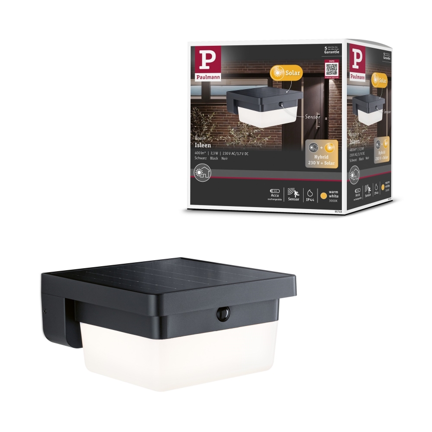 Paulmann 95748 - LED/2,3W IP44 Zonne-wandlamp met sensor ISLEEN 3,7/230V 4000 mAh zwart