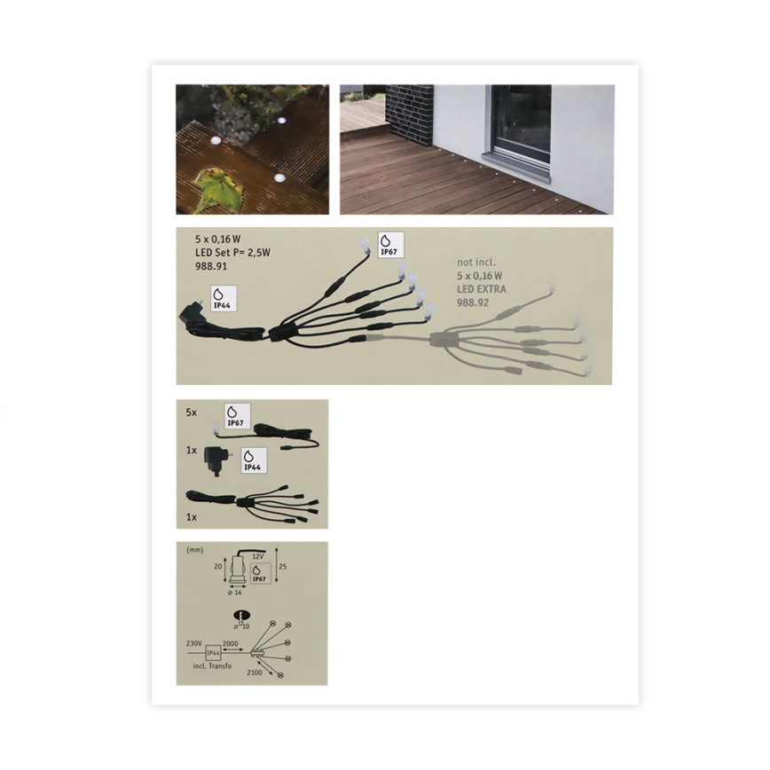Paulmann 98891 - SET 5X LED/0,16W IP67 Luminaire encastré d'extérieur MICRO 230V
