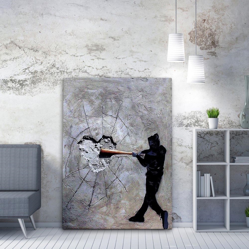 Peinture murale sur toile 100x70 cm gris/noir