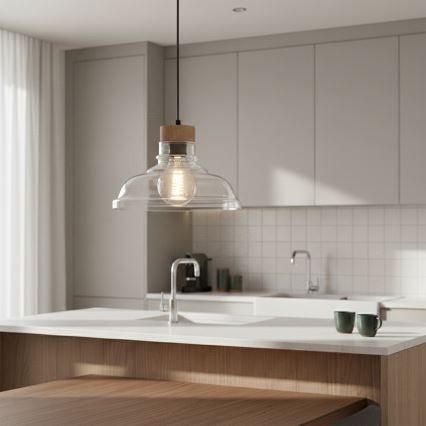 Pendellamp aan kabel SINGLE 1x E27/60W/230V Ø 28 cm eiken