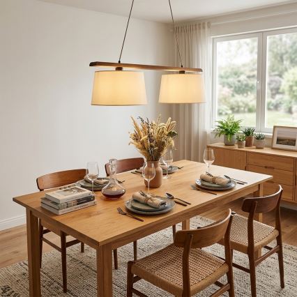 Pendellamp AIDA met kabel 2xE27/15W/230V Ø 35 cm eiken/crème