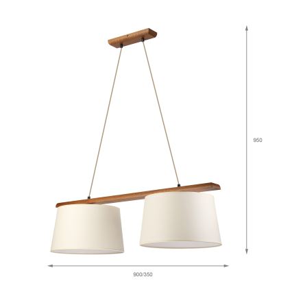 Pendellamp AIDA met kabel 2xE27/15W/230V Ø 35 cm eiken/crème