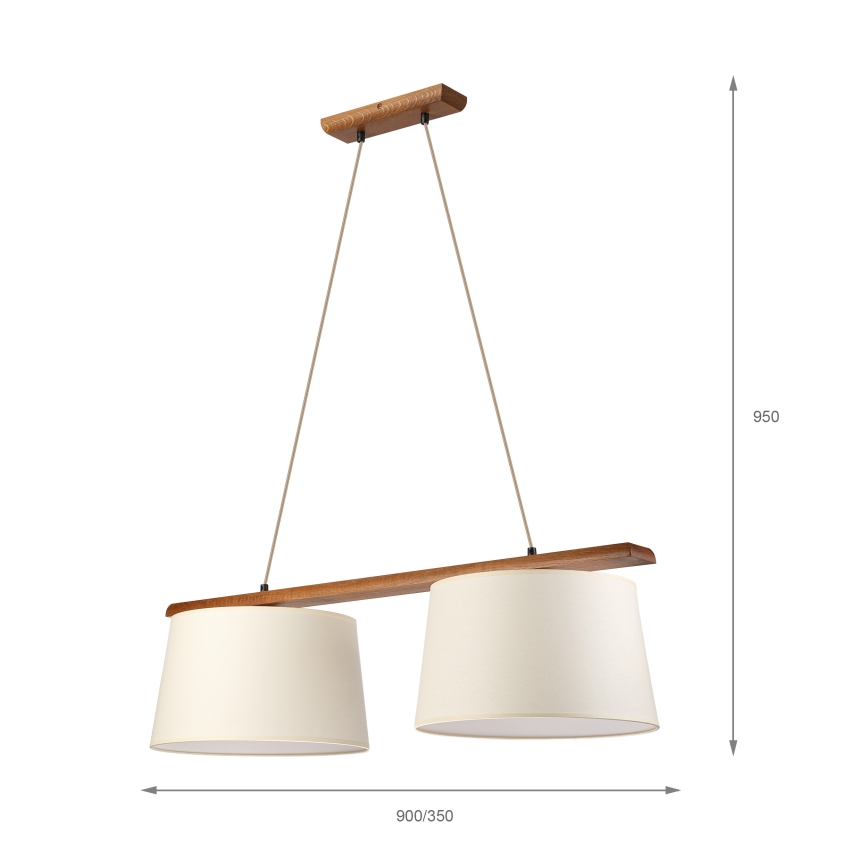 Pendellamp AIDA met kabel 2xE27/15W/230V Ø 35 cm eiken/crème