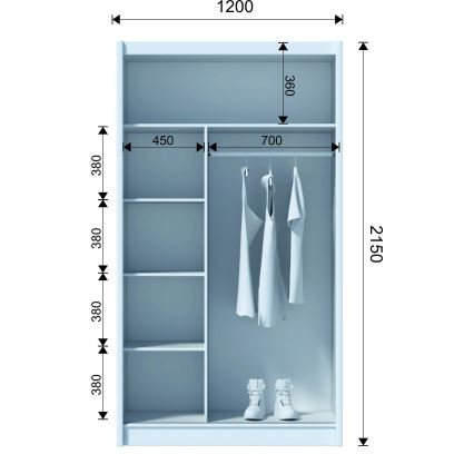 Penderie avec miroir MIRO 120x215 cm chêne craft/noir