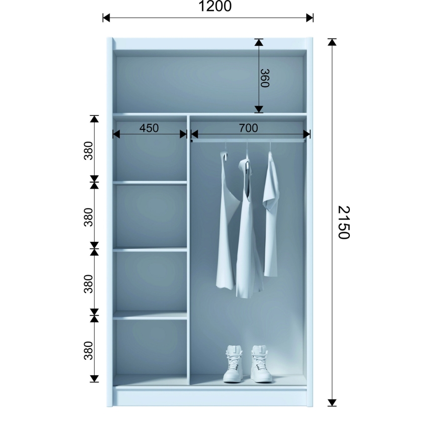 Penderie avec miroir MIRO 120x215 cm chêne craft/noir