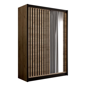 Penderie avec miroir SANTINO 150x215 cm chêne craft/noir