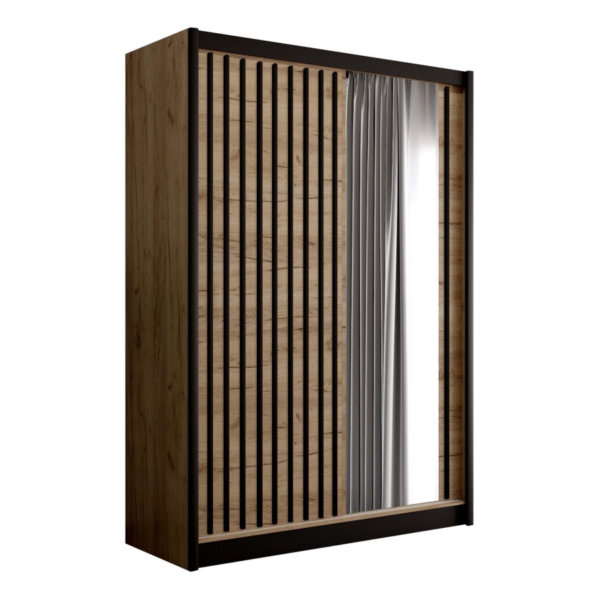 Penderie avec miroir SANTINO 150x215 cm chêne craft/noir