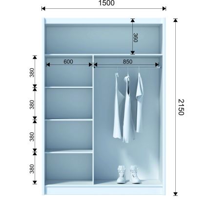 Penderie avec miroir SANTINO 150x215 cm chêne craft/noir