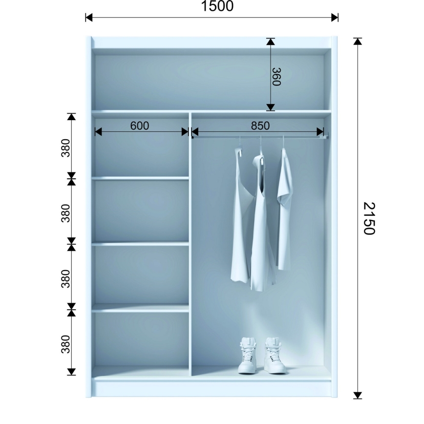 Penderie avec miroir SANTINO 150x215 cm chêne craft/noir