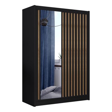 Penderie avec miroir SANTINO 150x215 cm noir/chêne craft