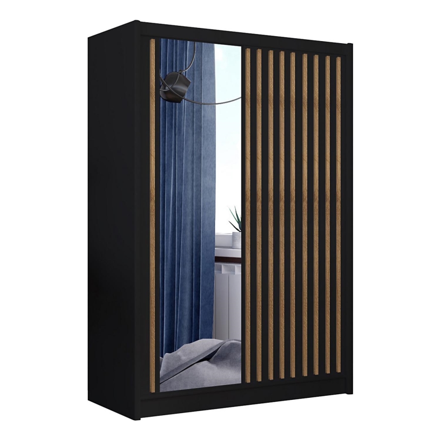 Penderie avec miroir SANTINO 150x215 cm noir/chêne craft