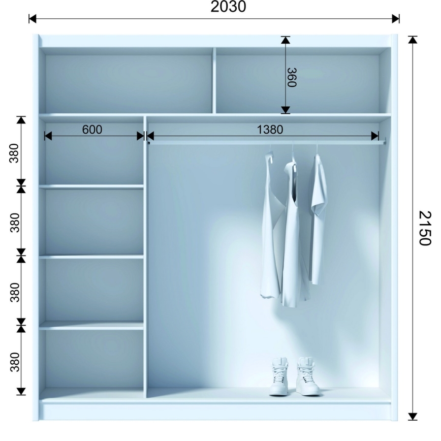 Penderie avec miroir SANTINO 203x215 cm blanc/chêne craft